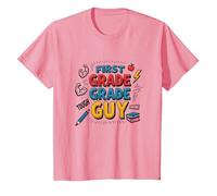 First Grade Grade Guy: Tough School Superhero T-Shirt, Kids, Pink, 6 Years