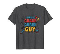 First Grade Grade Guy: Tough School Superhero T-Shirt, Men, Dark Heather Grey, S