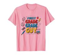 First Grade Grade Guy: Tough School Superhero T-Shirt, Men, Pink, L