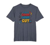 First Grade Grade Guy: Tough School Superhero T-Shirt, Men's Big and Tall, Heather Blue, 3X Tall