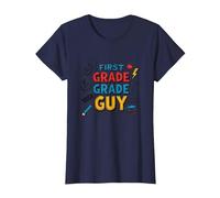 First Grade Grade Guy: Tough School Superhero T-Shirt, Women, Navy, S