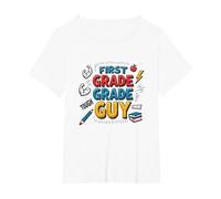 First Grade Grade Guy: Tough School Superhero T-Shirt, Women's Plus, White, 4X