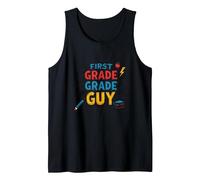 First Grade Grade Guy: Tough School Superhero Tank Top, Men, Black, S
