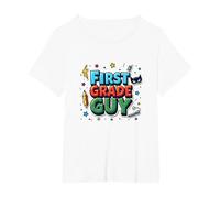 First Grade Guy School Superhero Adventure T-Shirt, Women's Plus, White, 3X