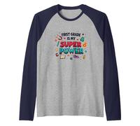 First Grade is My Super Power Raglan Baseball Tee, Men, Navy/Athletic Heather, L