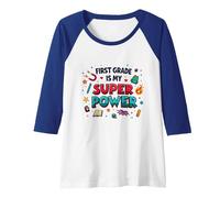 First Grade is My Super Power Raglan Baseball Tee, Women, Royal Blue/White, M