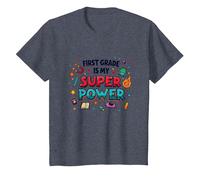 First Grade is My Super Power T-Shirt, Kids, Heather Blue, 4 Years