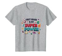 First Grade is My Super Power T-Shirt, Kids, Heather Grey, 4 Years