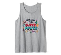 First Grade is My Super Power Tank Top, Men, Heather Grey, S
