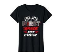 First Grade Pit Crew Back to School Race Car Racing Lover Value Graphic T-Shirt, Women, Black, L