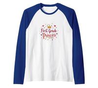 First Grade Princess: Regal Back to School Celebration Raglan Baseball Tee, Men, Royal Blue/White, S