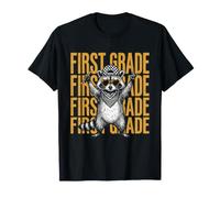 First Grade Raccoon Teacher Back to School Rock Gesture T-Shirt