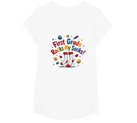 First Grade Rocks My Socks! Fun School Spirit Wear T-Shirt, Girls, White, Small
