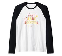 First Grade Rockstar: School Superstar Celebration Raglan Baseball Tee, Men, Black/White, S