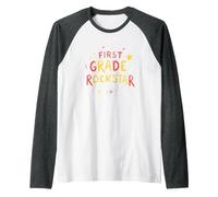 First Grade Rockstar: School Superstar Celebration Raglan Baseball Tee, Men, Dark Heather/White, S