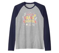 First Grade Rockstar: School Superstar Celebration Raglan Baseball Tee, Men, Navy/Athletic Heather, S