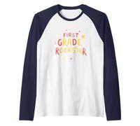 First Grade Rockstar: School Superstar Celebration Raglan Baseball Tee, Men, Navy/White, S