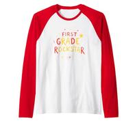 First Grade Rockstar: School Superstar Celebration Raglan Baseball Tee, Men, Red/White, S