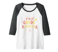 First Grade Rockstar: School Superstar Celebration Raglan Baseball Tee, Women, Dark Heather/White, S