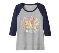 First Grade Rockstar: School Superstar Celebration Raglan Baseball Tee, Women, Navy/Athletic Heather, S