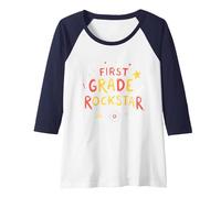 First Grade Rockstar: School Superstar Celebration Raglan Baseball Tee, Women, Navy/White, S