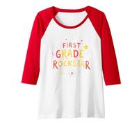 First Grade Rockstar: School Superstar Celebration Raglan Baseball Tee, Women, Red/White, S