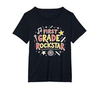 First Grade Rockstar: School Superstar Celebration T-Shirt, Women's Plus, Black, 6X