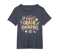 First Grade Rockstar: School Superstar Celebration T-Shirt, Women's Plus, Heather Blue, 6X