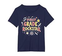 First Grade Rockstar: School Superstar Celebration T-Shirt, Women's Plus, Navy, 6X