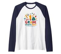 First Grade Starts Now School Adventure Begins Raglan Baseball Tee, Men, Navy/White, XXL