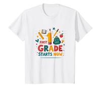 First Grade Starts Now School Adventure Begins T-Shirt, Kids, White, 8 Years