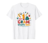 First Grade Starts Now School Adventure Begins T-Shirt, Men, White, 5XL