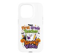 First Grade Teacher Spooky Vibes Ghost Design Case for iPhone 15 Pro
