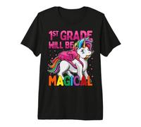 First Grade Will Be Magical Unicorn 1st Grade Pink Stars Premium T-Shirt