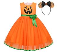 First Halloween Princess Dress Up Costume for Kids Baby Girls Tutu Cartoon Pumpkin Ghost Pageant Birthday Wedding Party Fancy Photo Prop Christmas Carnival Cosplay Clothes Pumpkin-Ear 2-3 Years