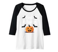 First Halloween Spooky Pumpkin Bats Baby Milestone Raglan Baseball Tee, Women, Black/White, S