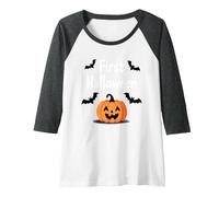First Halloween Spooky Pumpkin Bats Baby Milestone Raglan Baseball Tee, Women, Dark Heather/White, S