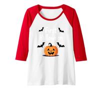 First Halloween Spooky Pumpkin Bats Baby Milestone Raglan Baseball Tee, Women, Red/White, S