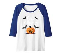 First Halloween Spooky Pumpkin Bats Baby Milestone Raglan Baseball Tee, Women, Royal Blue/White, S
