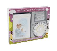 First Holy Communion 3 Piece Gift Set (Boy Missal Book, Rosary and Rosette 0215)