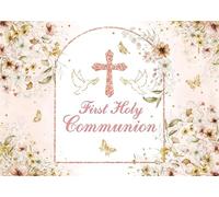 First Holy Communion Backdrop for Girls Pink Floral God Bless Baptism Party Photograph Background Christening Backdrop for Newborn First Communion Party Decoration Supplies (8x6FT（240x180cm）)