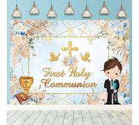 First Holy Communion Backdrop God Bless Baptism Party Background for Boy