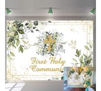 First Holy Communion Backdrop Greenery God Bless Baptism Party Backdrop Christening Ceremony Newborn Baby Shower Photography Background (7X5FT(82 x 59 inch))