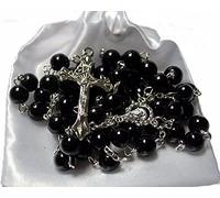 First Holy Communion Black Rosary Beads 1st Communion Confirmation Girls/Boys Gift Excellent Quality Five Decade Rosary & Silver Crucifix Pearl Effect Beads with Free White Satin Drawstring Pouch