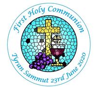 First Holy Communion Blue and Gold Round Circle Cake Edible Icing or Wafer Topper 7.5 inch Personalised (Icing)