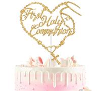 First Holy Communion Cake Topper, 1st Communion Decor, God Bless/On Your Confirmation, Religious Christening Baptism Baby’s 1st Birthday Baby Shower Wedding Party Decorations Supplies Gold Glitter