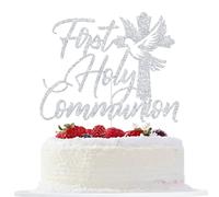 First Holy Communion Cake Topper, Baptism Cake Decor, My First Communion, Cross Dove God Bless, Religious Christening Baptism Baby Shower Birthday Party Decorations (Silver)