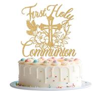 First Holy Communion Cake Topper, Baptism Cake Decorations, God Bless Decorations, Religious Baptism Christening Baby Shower 1st Birthday Party Decorations (Gold)