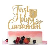 First Holy Communion Cake Topper, Baptism Cake Decorations, God Bless Party Decor, Religious Wedding Christening Baptism Baby Shower 1st Birthday Party Decorations Gold Glitter