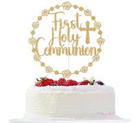 First Holy Communion Cake Topper, Baptism Cake Decorations, God Bless, Religious Wedding Christening Baptism Baby Shower 1st Birthday Party Decorations Gold Glitter